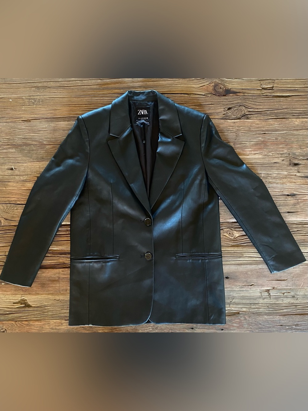 ZARA NWOT Black Faux Leather Blazer Jacket Coat Size Medium